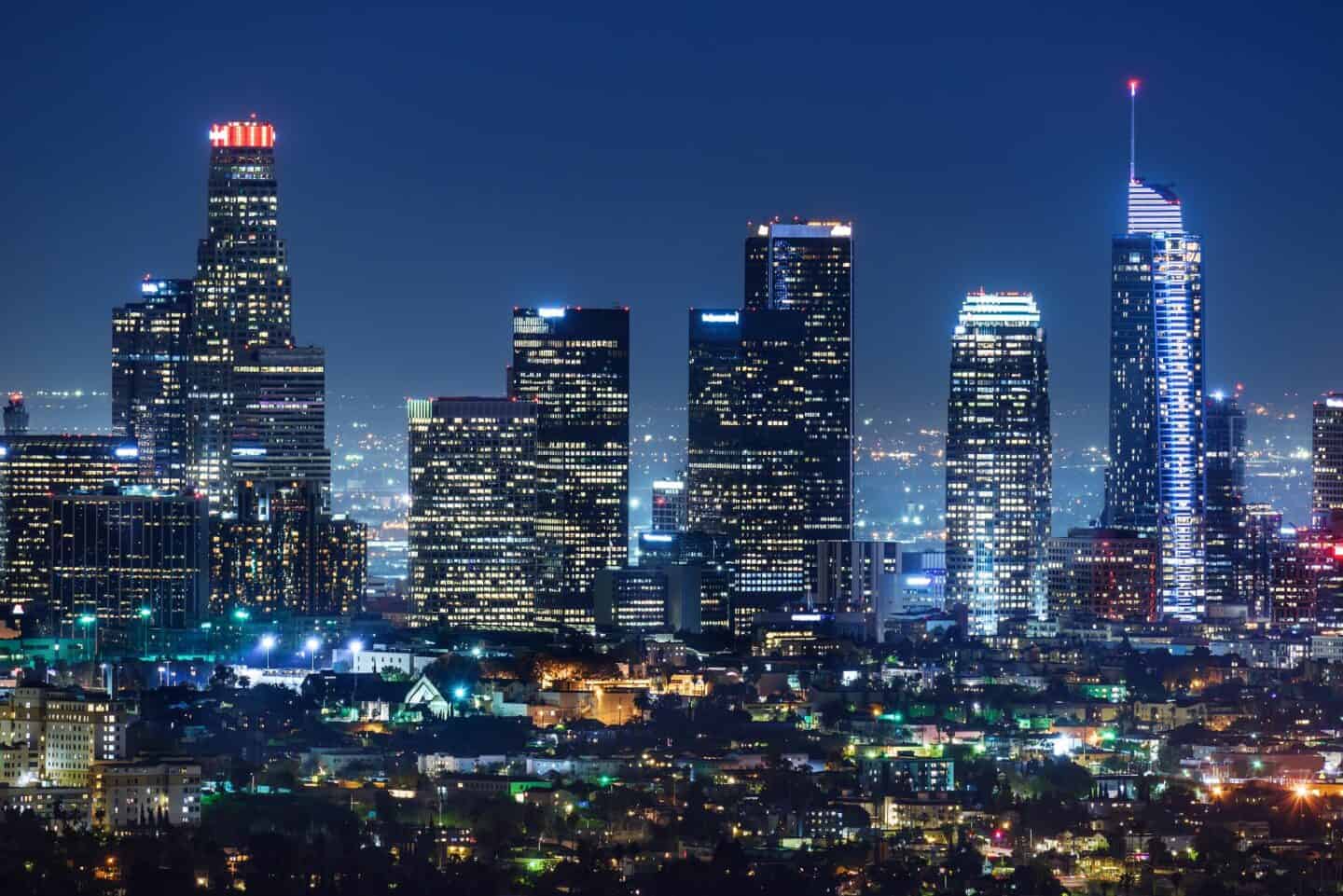 Downtown Los Angeles skyline at night